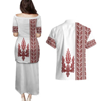 Ukraine Vyshyvanka Pattern Couples Matching Puletasi and Hawaiian Shirt Ukrainian Trident