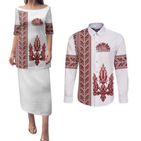 Ukraine Vyshyvanka Pattern Couples Matching Puletasi and Long Sleeve Button Shirt Ukrainian Trident