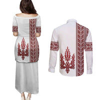 Ukraine Vyshyvanka Pattern Couples Matching Puletasi and Long Sleeve Button Shirt Ukrainian Trident