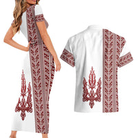 Ukraine Vyshyvanka Pattern Couples Matching Short Sleeve Bodycon Dress and Hawaiian Shirt Ukrainian Trident