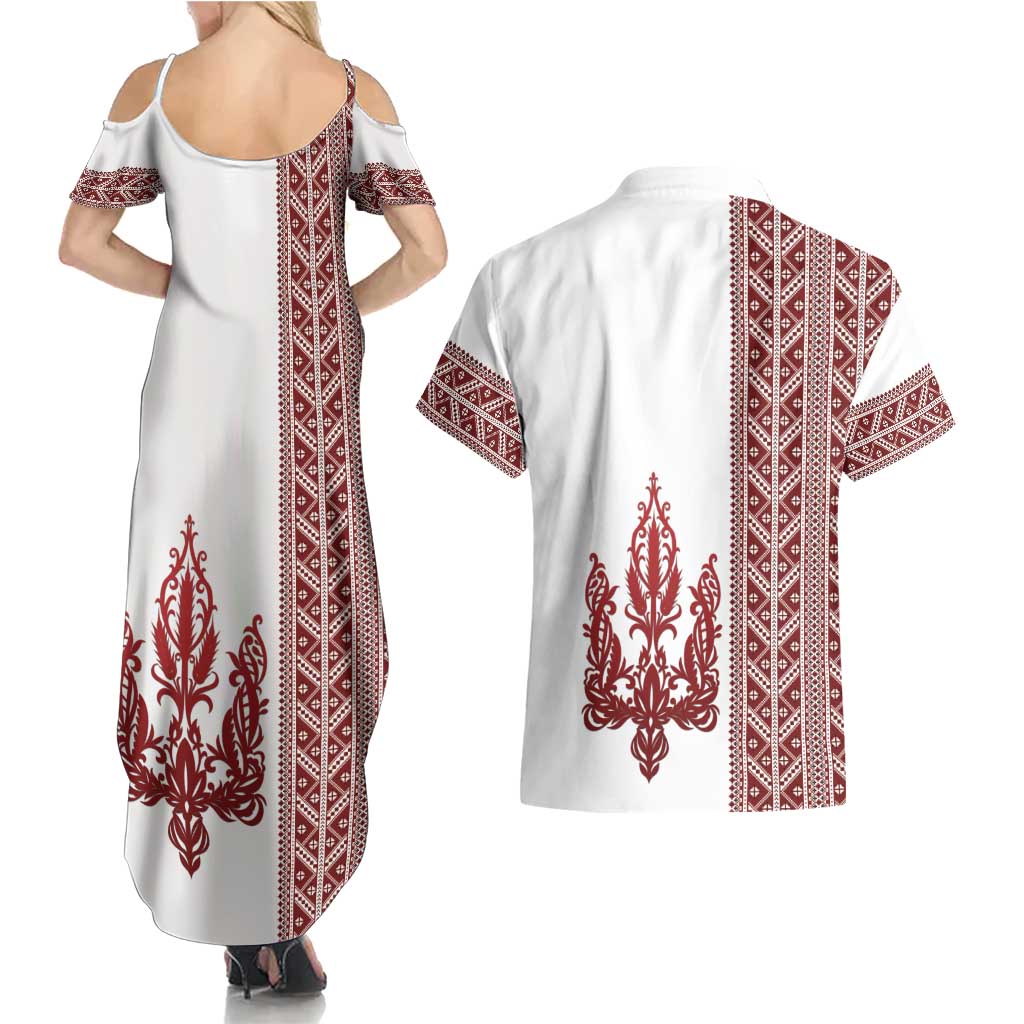 Ukraine Vyshyvanka Pattern Couples Matching Summer Maxi Dress and Hawaiian Shirt Ukrainian Trident