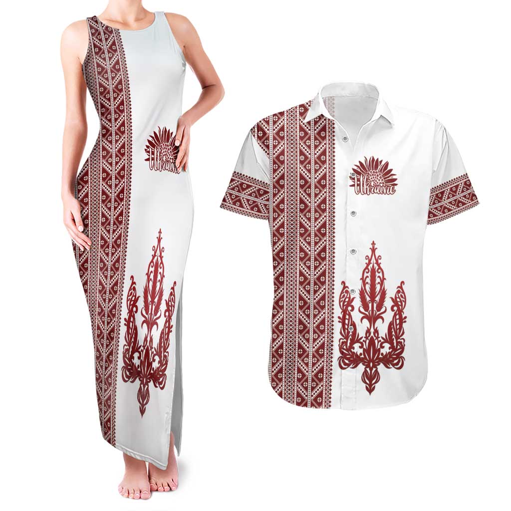 Ukraine Vyshyvanka Pattern Couples Matching Tank Maxi Dress and Hawaiian Shirt Ukrainian Trident