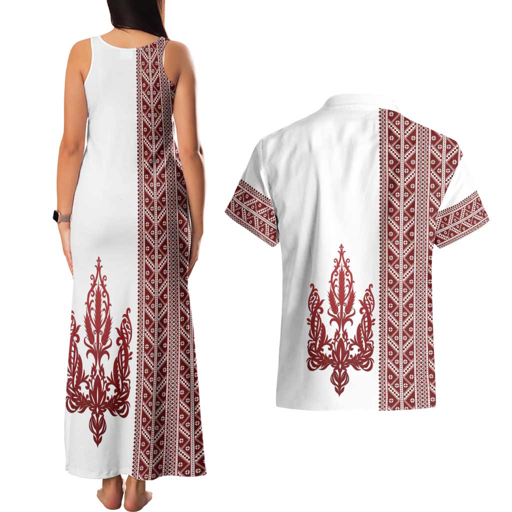 Ukraine Vyshyvanka Pattern Couples Matching Tank Maxi Dress and Hawaiian Shirt Ukrainian Trident