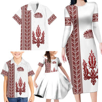 Ukraine Vyshyvanka Pattern Family Matching Long Sleeve Bodycon Dress and Hawaiian Shirt Ukrainian Trident