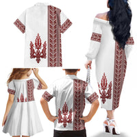 Ukraine Vyshyvanka Pattern Family Matching Off The Shoulder Long Sleeve Dress and Hawaiian Shirt Ukrainian Trident