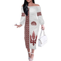 Ukraine Vyshyvanka Pattern Family Matching Off The Shoulder Long Sleeve Dress and Hawaiian Shirt Ukrainian Trident