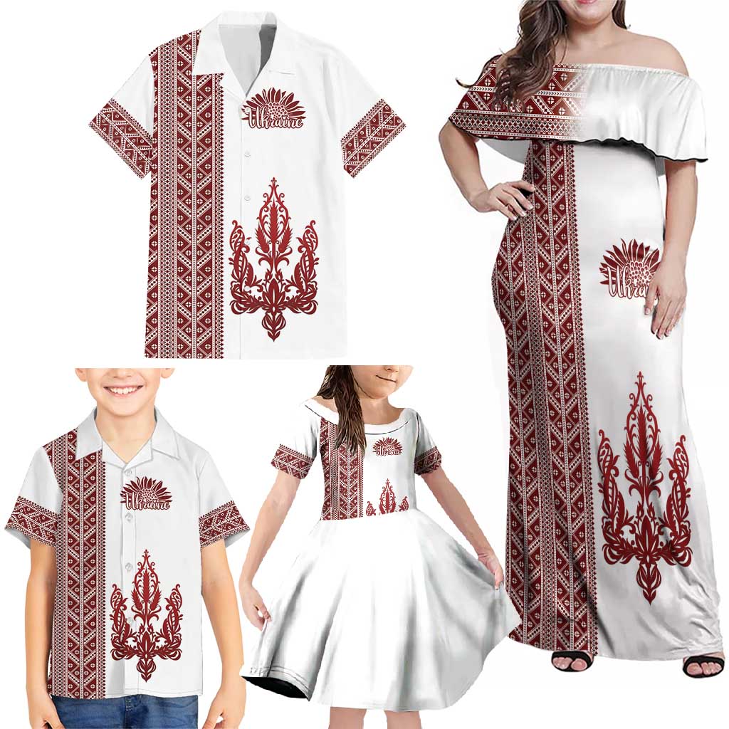 Ukraine Vyshyvanka Pattern Family Matching Off Shoulder Maxi Dress and Hawaiian Shirt Ukrainian Trident