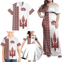 Ukraine Vyshyvanka Pattern Family Matching Off Shoulder Maxi Dress and Hawaiian Shirt Ukrainian Trident