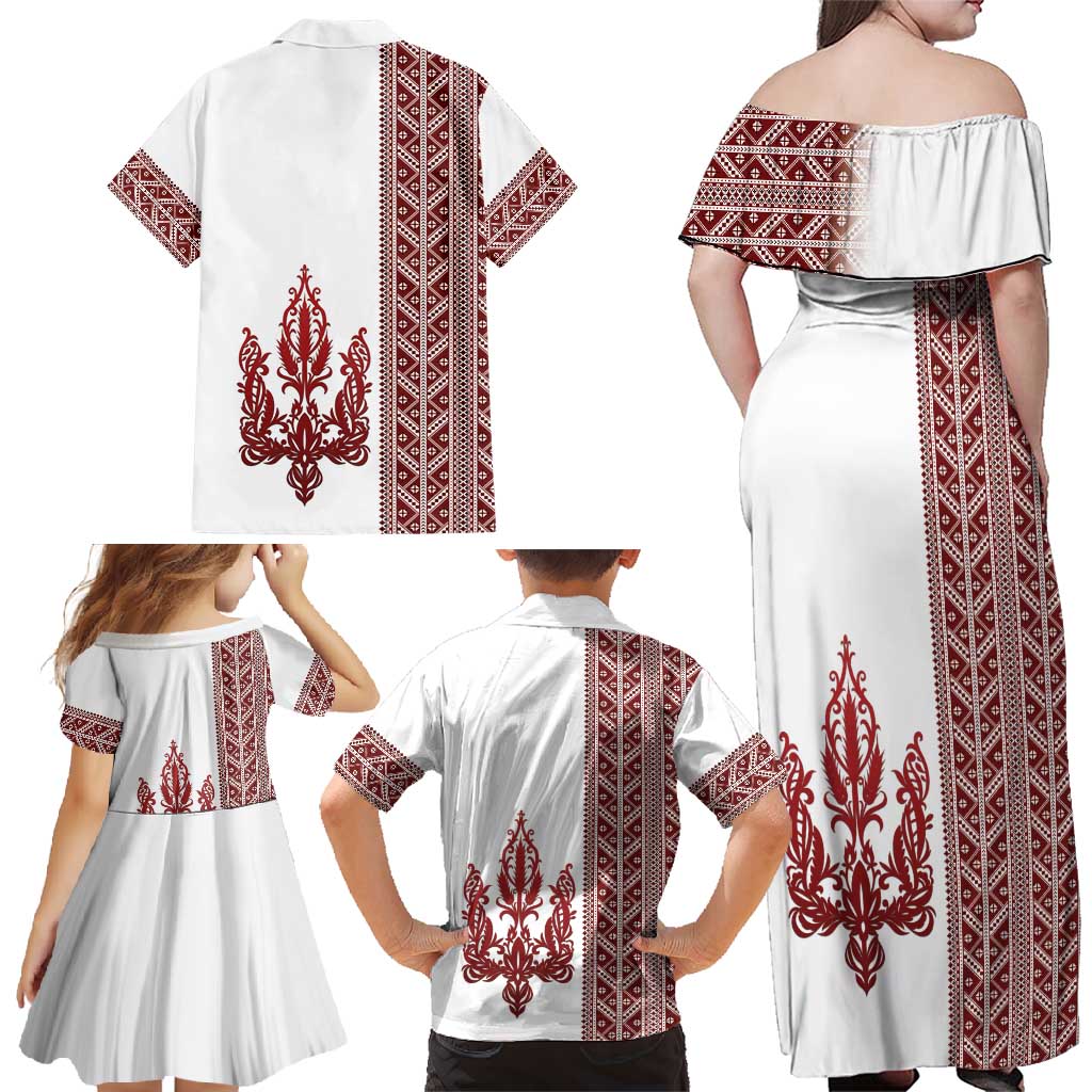 Ukraine Vyshyvanka Pattern Family Matching Off Shoulder Maxi Dress and Hawaiian Shirt Ukrainian Trident