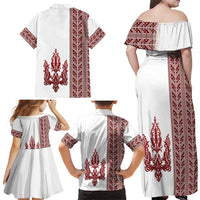 Ukraine Vyshyvanka Pattern Family Matching Off Shoulder Maxi Dress and Hawaiian Shirt Ukrainian Trident