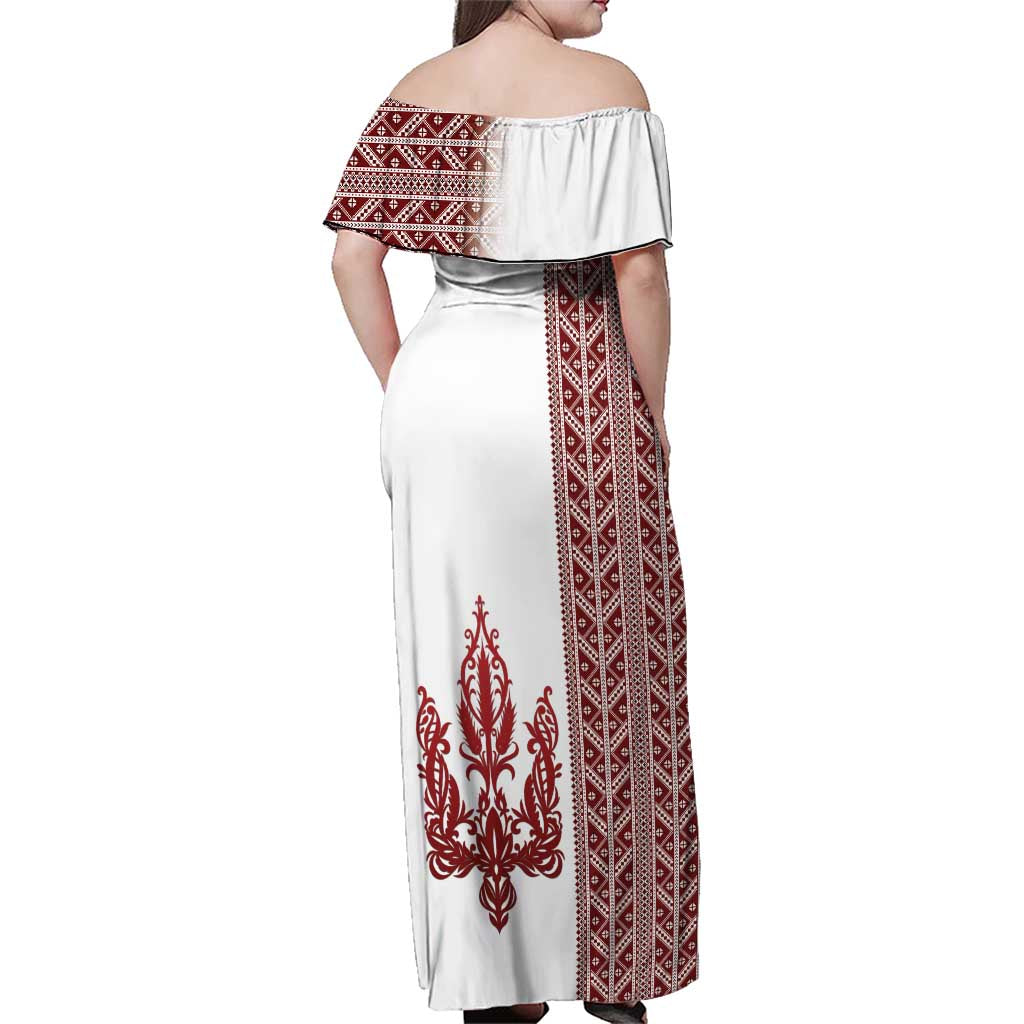 Ukraine Vyshyvanka Pattern Family Matching Off Shoulder Maxi Dress and Hawaiian Shirt Ukrainian Trident