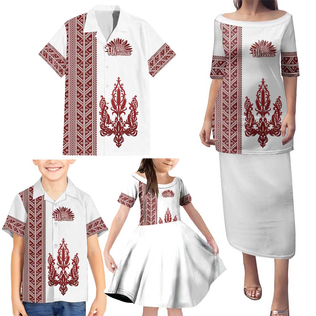 Ukraine Vyshyvanka Pattern Family Matching Puletasi and Hawaiian Shirt Ukrainian Trident