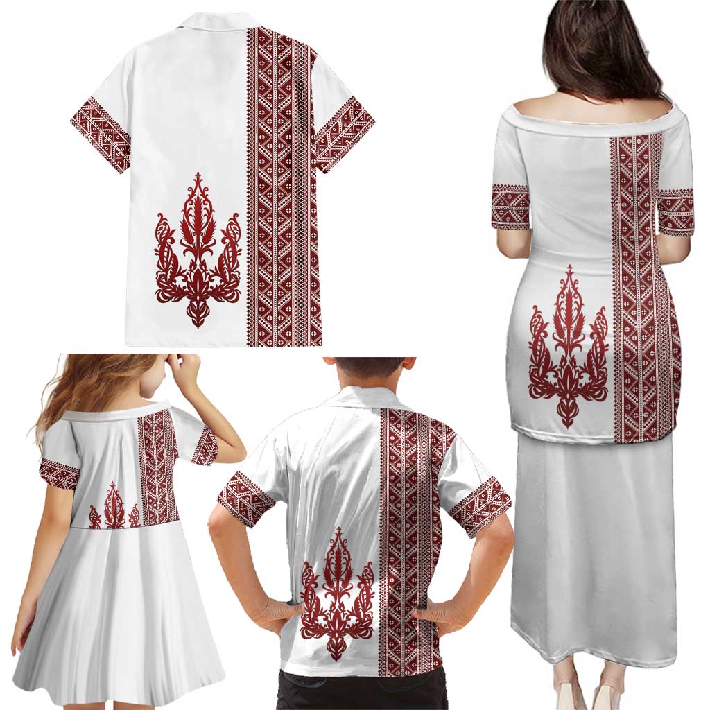Ukraine Vyshyvanka Pattern Family Matching Puletasi and Hawaiian Shirt Ukrainian Trident