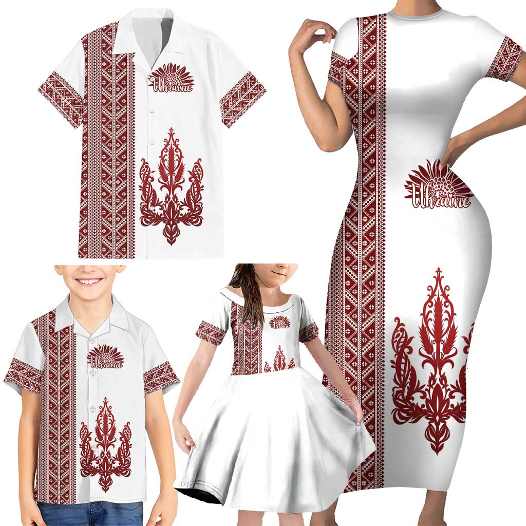 Ukraine Vyshyvanka Pattern Family Matching Short Sleeve Bodycon Dress and Hawaiian Shirt Ukrainian Trident