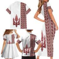 Ukraine Vyshyvanka Pattern Family Matching Short Sleeve Bodycon Dress and Hawaiian Shirt Ukrainian Trident