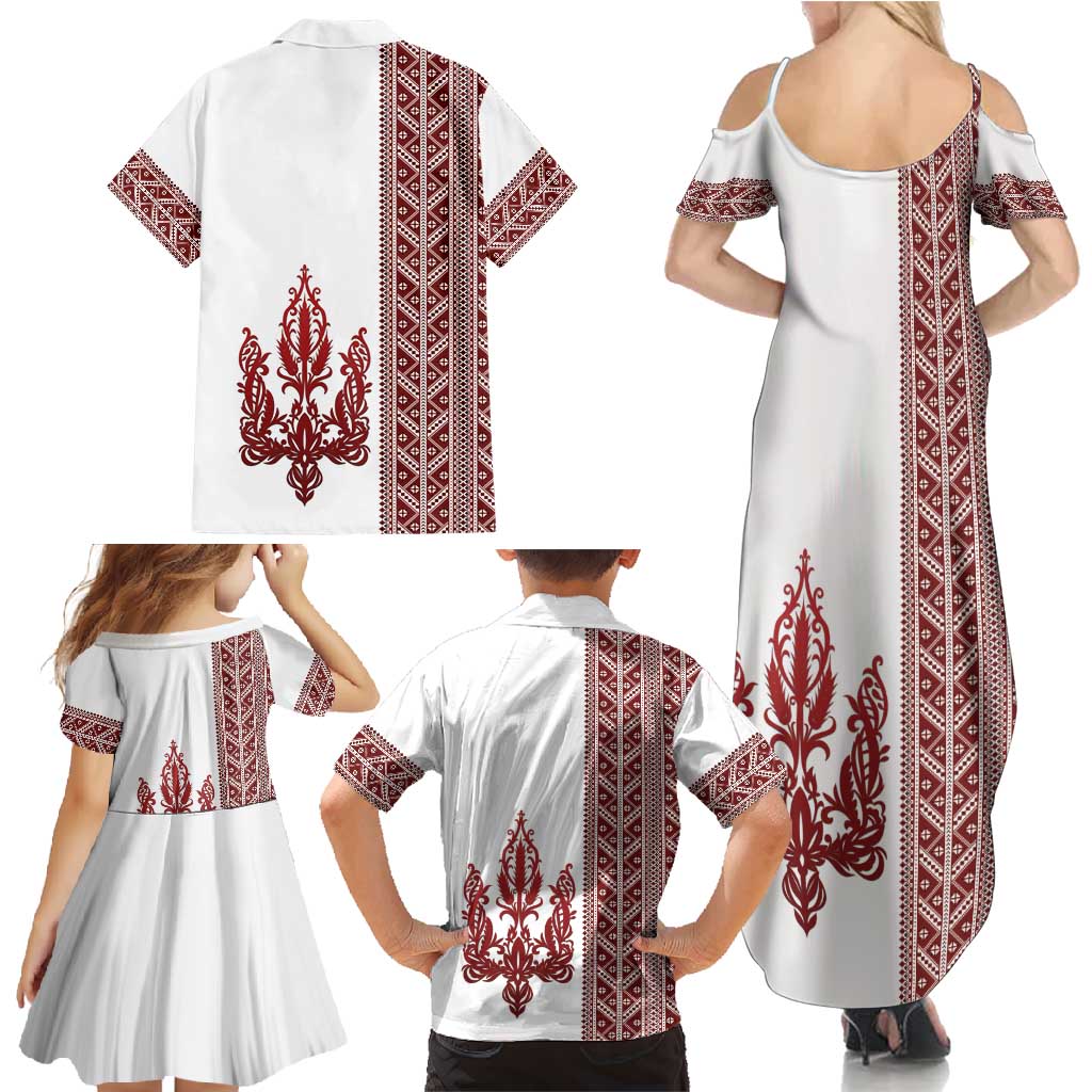 Ukraine Vyshyvanka Pattern Family Matching Summer Maxi Dress and Hawaiian Shirt Ukrainian Trident
