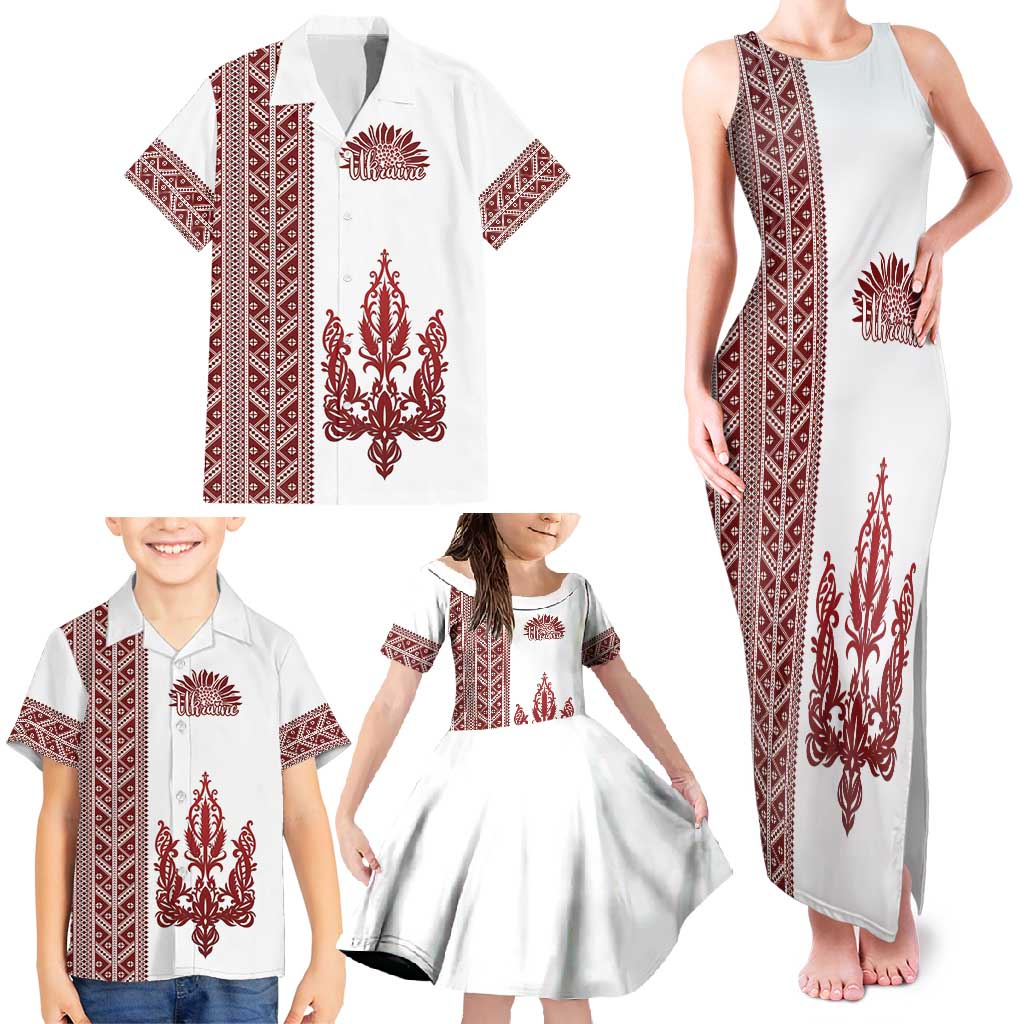 Ukraine Vyshyvanka Pattern Family Matching Tank Maxi Dress and Hawaiian Shirt Ukrainian Trident