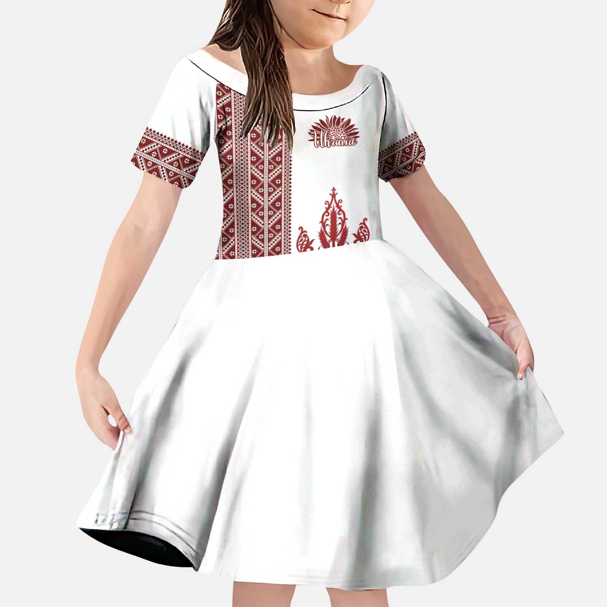 Ukraine Vyshyvanka Pattern Kid Short Sleeve Dress Ukrainian Trident