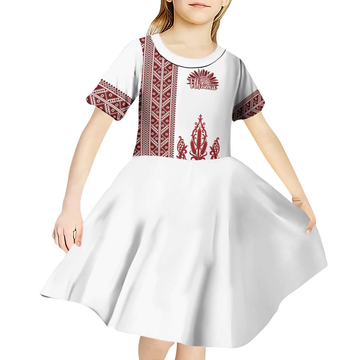 Ukraine Vyshyvanka Pattern Kid Short Sleeve Dress Ukrainian Trident