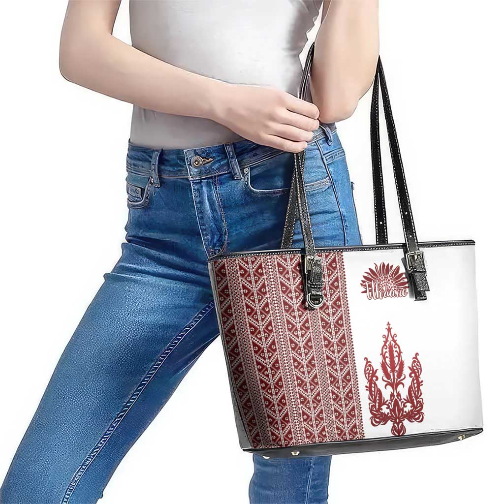 Ukraine Vyshyvanka Pattern Leather Tote Bag Ukrainian Trident