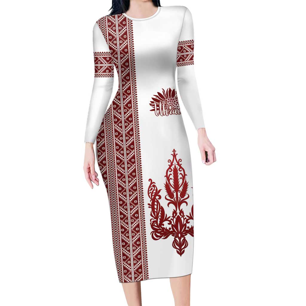 Ukraine Vyshyvanka Pattern Long Sleeve Bodycon Dress Ukrainian Trident