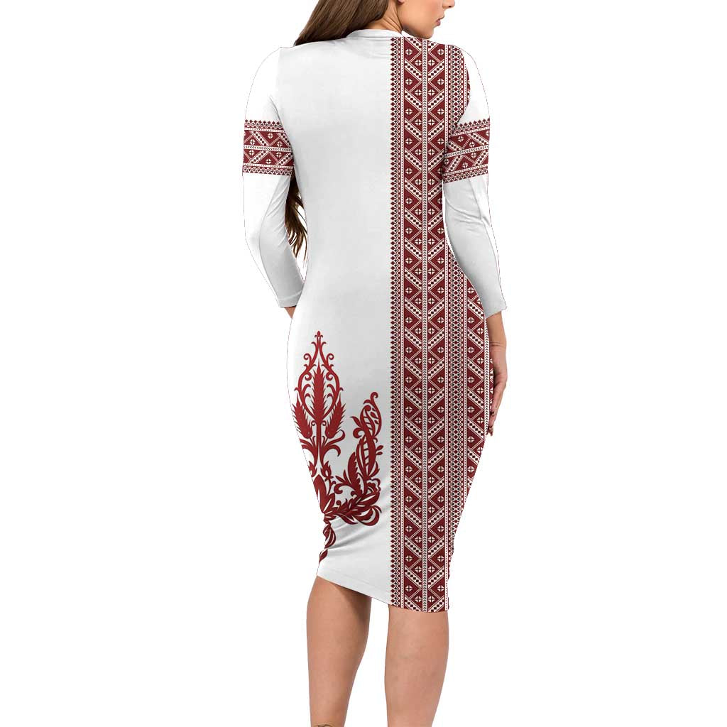 Ukraine Vyshyvanka Pattern Long Sleeve Bodycon Dress Ukrainian Trident