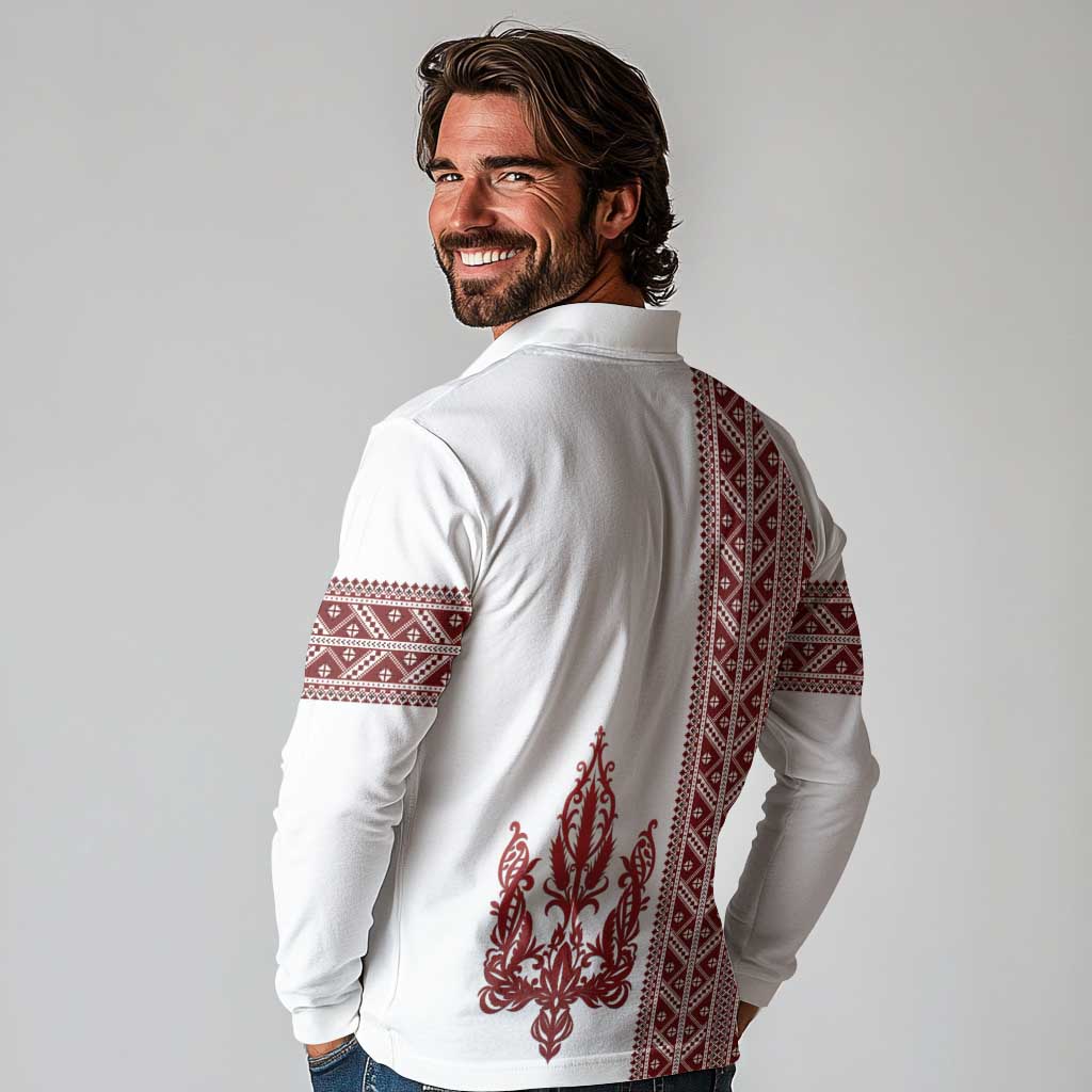 Ukraine Vyshyvanka Pattern Long Sleeve Polo Shirt Ukrainian Trident