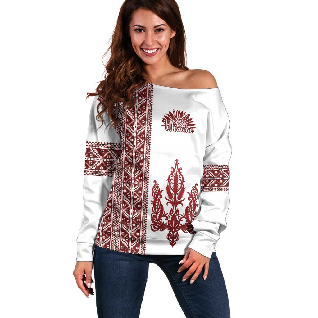 Ukraine Vyshyvanka Pattern Off Shoulder Sweater Ukrainian Trident