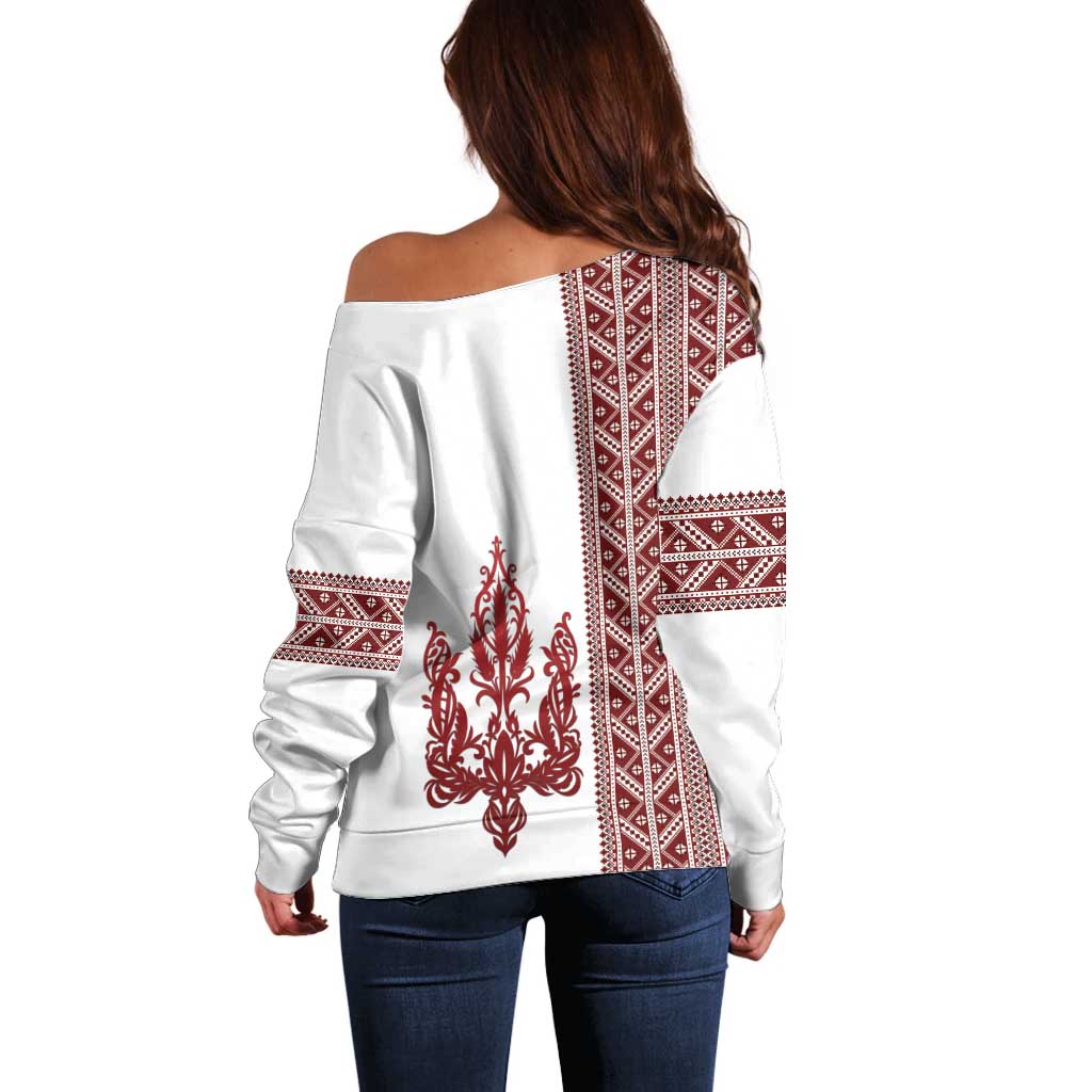 Ukraine Vyshyvanka Pattern Off Shoulder Sweater Ukrainian Trident