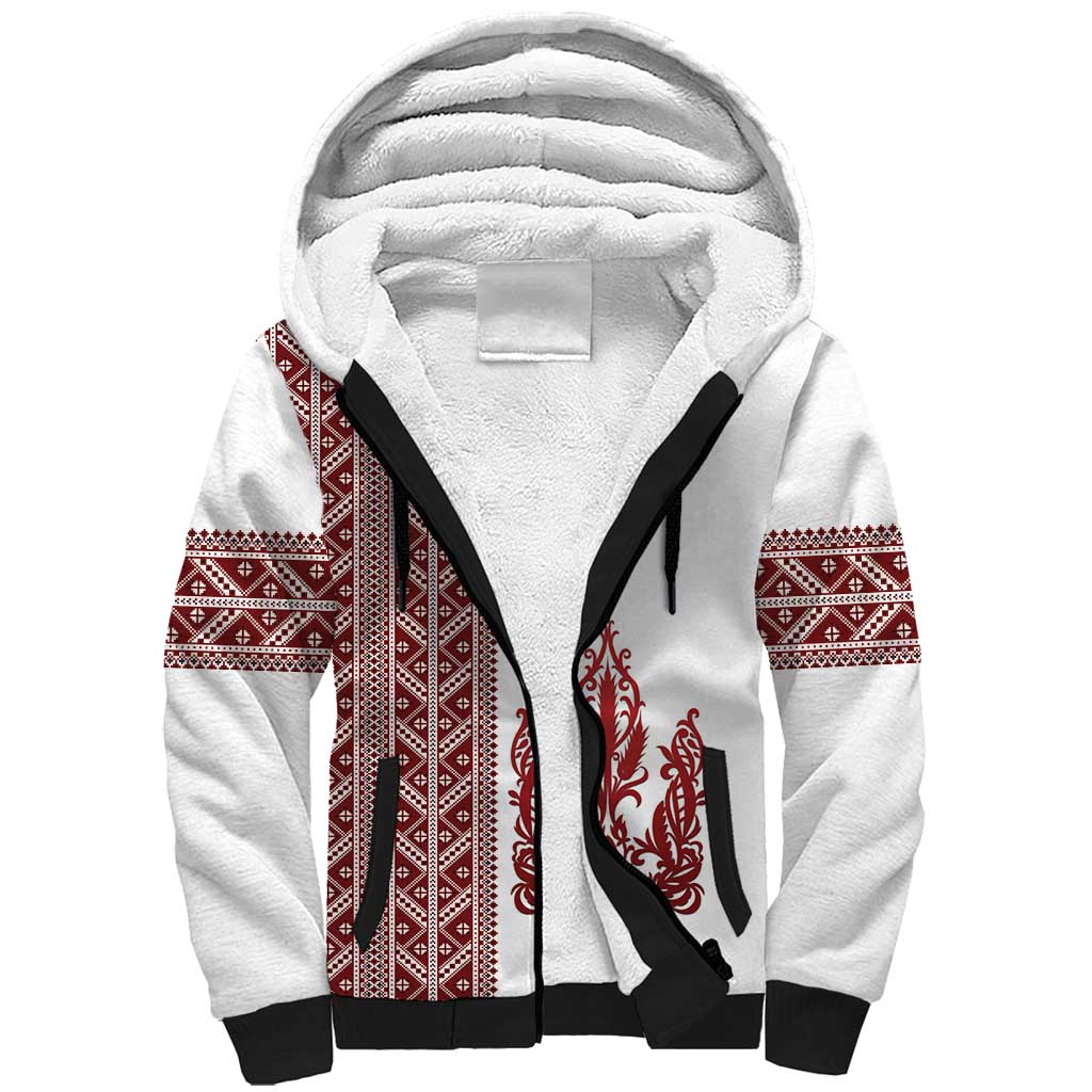 Ukraine Vyshyvanka Pattern Sherpa Hoodie Ukrainian Trident