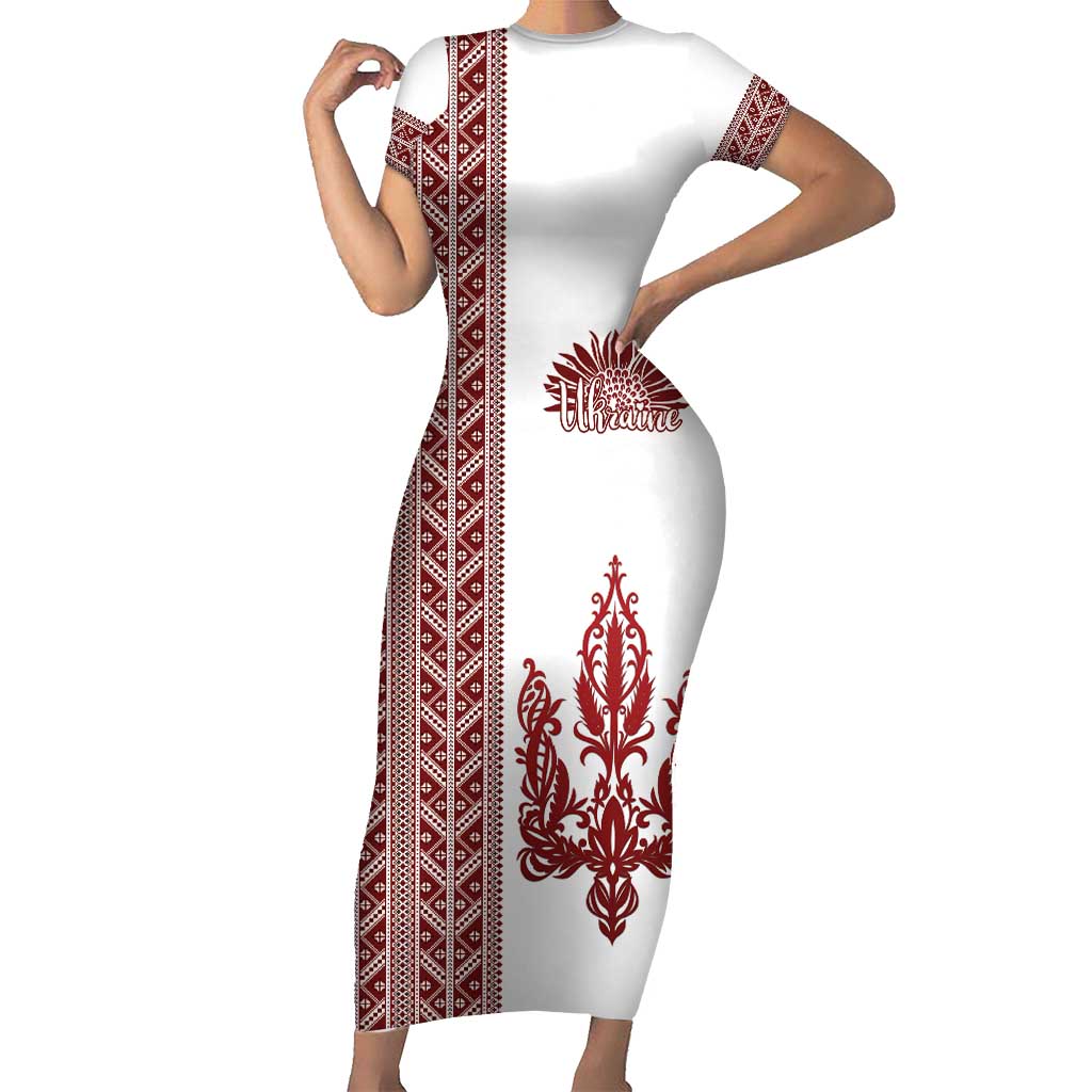Ukraine Vyshyvanka Pattern Short Sleeve Bodycon Dress Ukrainian Trident