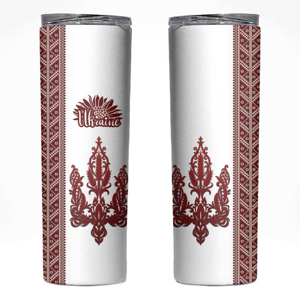 Ukraine Vyshyvanka Pattern Skinny Tumbler Ukrainian Trident