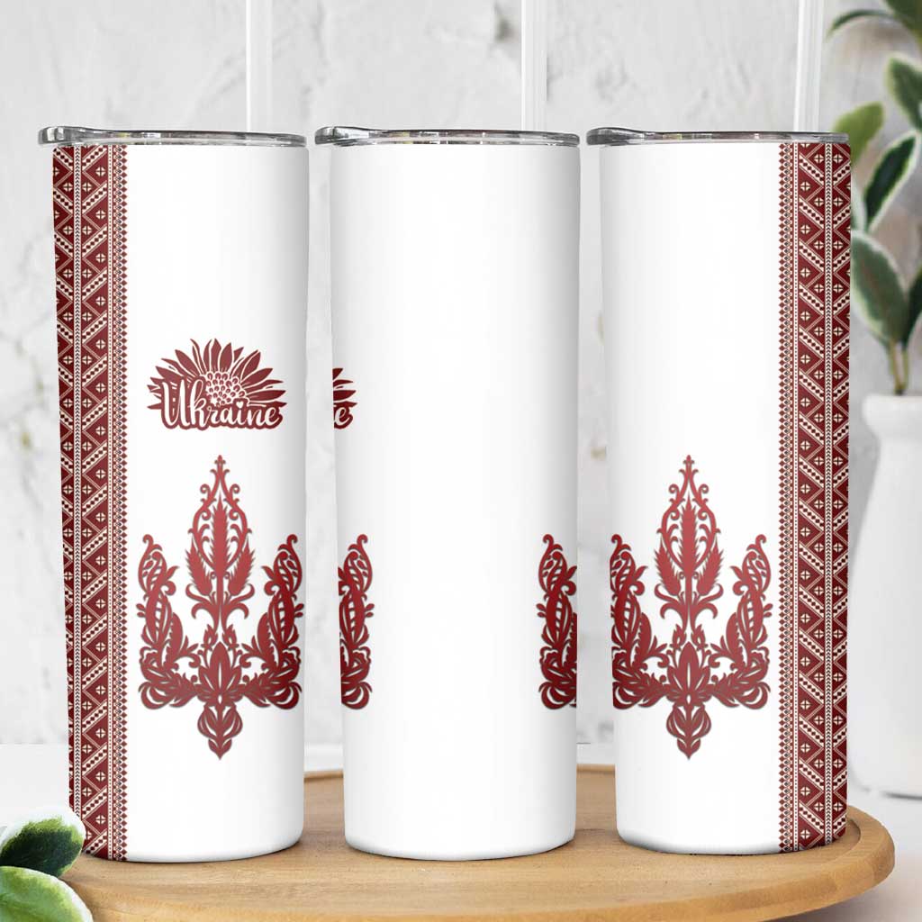 Ukraine Vyshyvanka Pattern Skinny Tumbler Ukrainian Trident