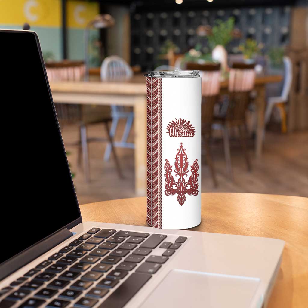 Ukraine Vyshyvanka Pattern Skinny Tumbler Ukrainian Trident