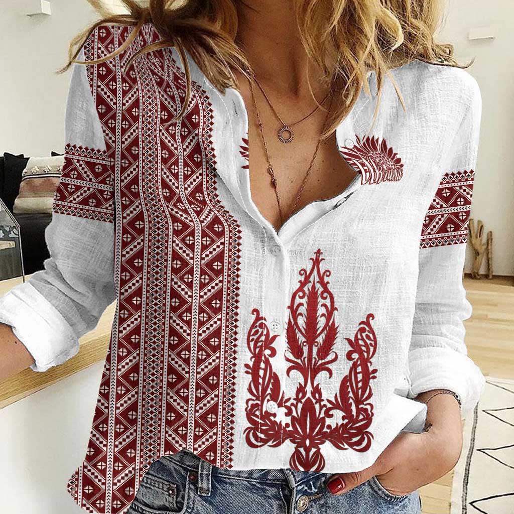 Ukraine Vyshyvanka Pattern Women Casual Shirt Ukrainian Trident