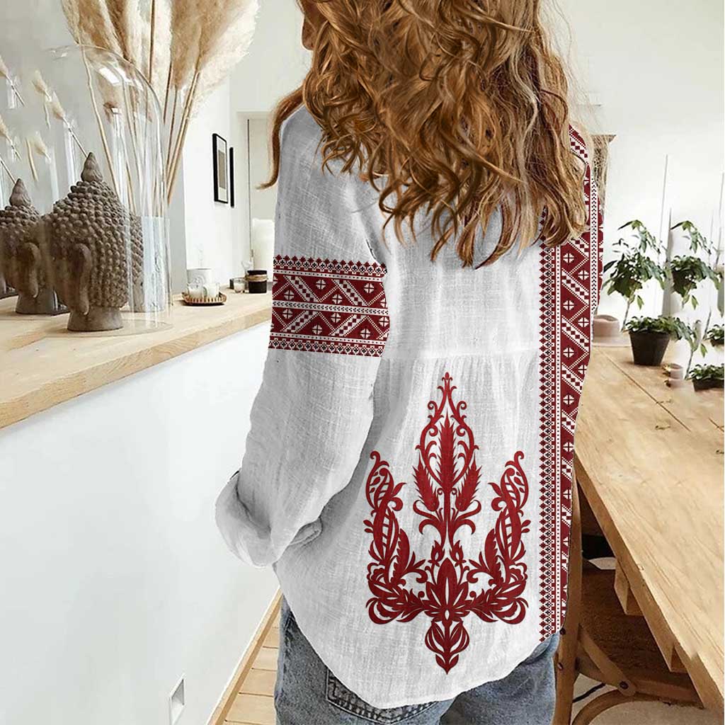Ukraine Vyshyvanka Pattern Women Casual Shirt Ukrainian Trident