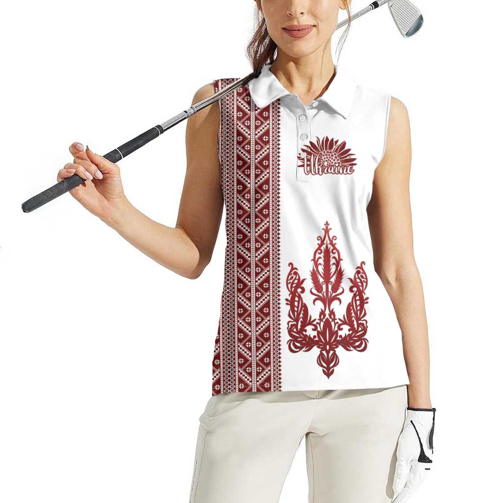 Ukraine Vyshyvanka Pattern Women Sleeveless Polo Shirt Ukrainian Trident