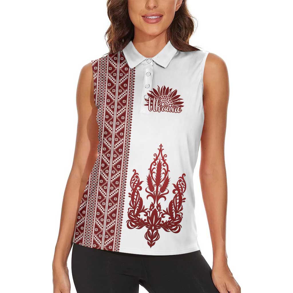 Ukraine Vyshyvanka Pattern Women Sleeveless Polo Shirt Ukrainian Trident