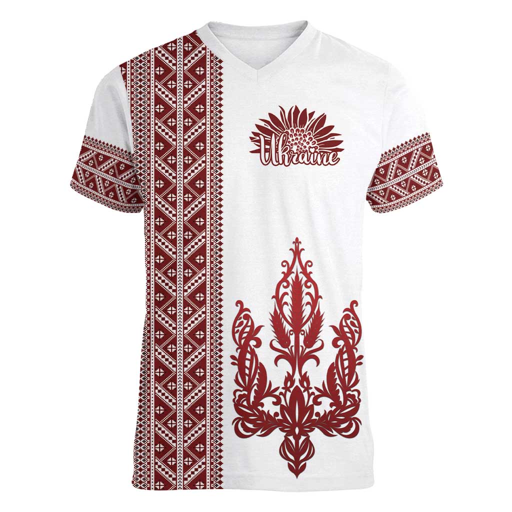 Ukraine Vyshyvanka Pattern Women V-Neck T-Shirt Ukrainian Trident