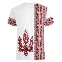 Ukraine Vyshyvanka Pattern Women V-Neck T-Shirt Ukrainian Trident