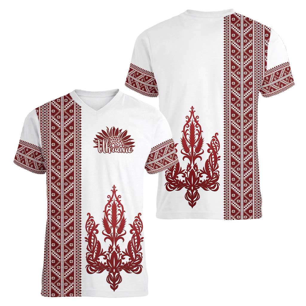 Ukraine Vyshyvanka Pattern Women V-Neck T-Shirt Ukrainian Trident