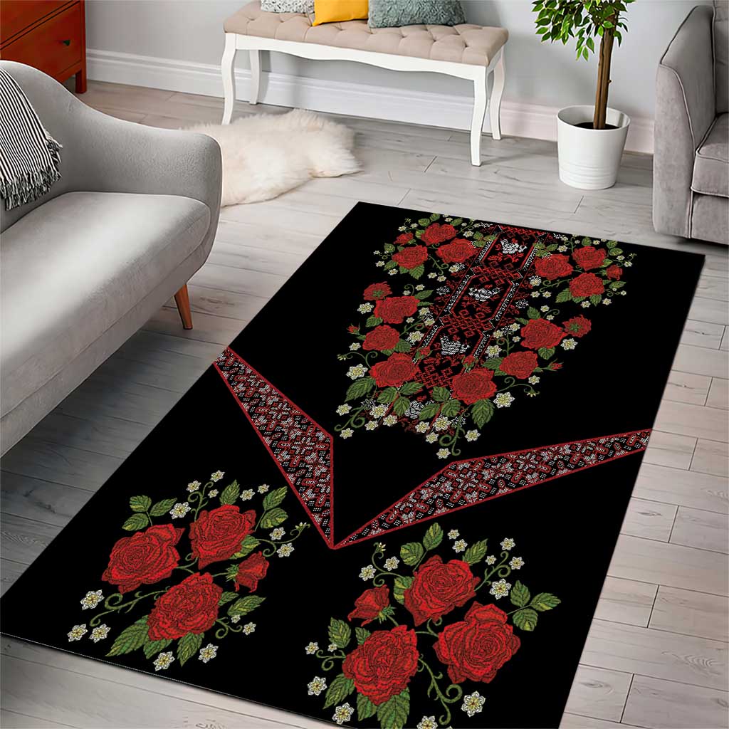 Traditional Ukrainian Costume Area Rug Red Floral Embroidery Style