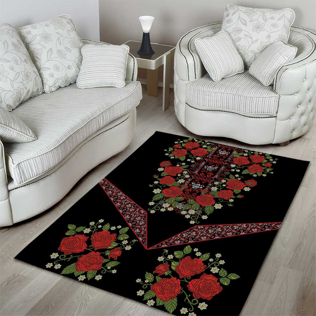 Traditional Ukrainian Costume Area Rug Red Floral Embroidery Style
