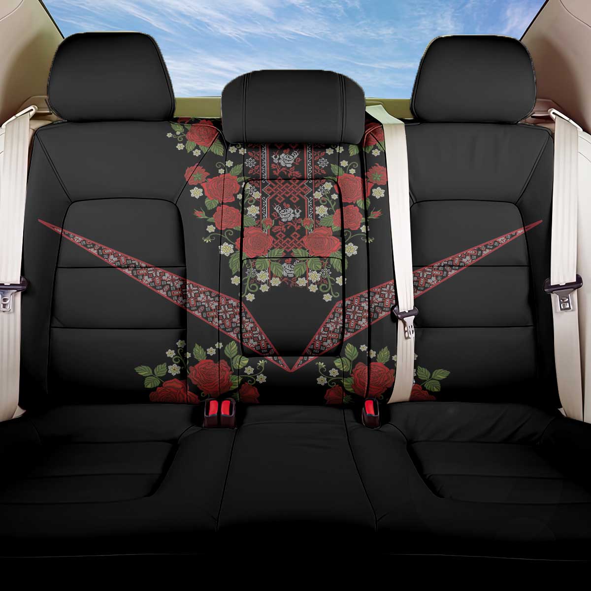 Traditional Ukrainian Costume Back Car Seat Cover Red Floral Embroidery Style