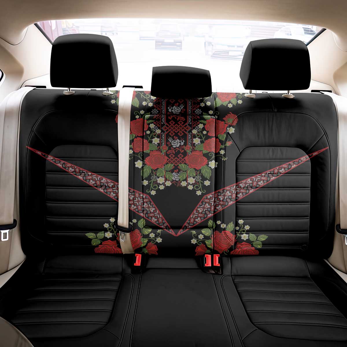 Traditional Ukrainian Costume Back Car Seat Cover Red Floral Embroidery Style