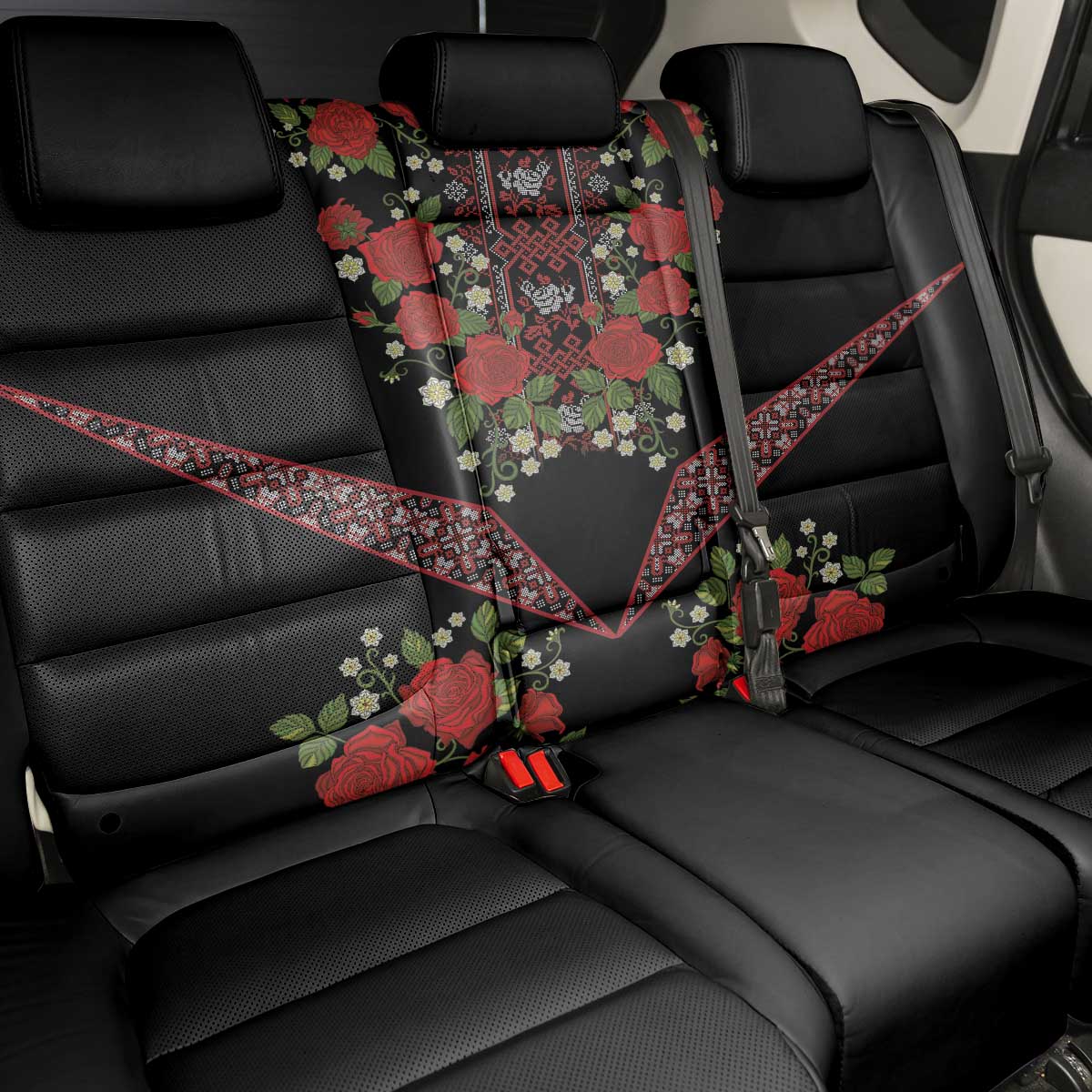 Traditional Ukrainian Costume Back Car Seat Cover Red Floral Embroidery Style