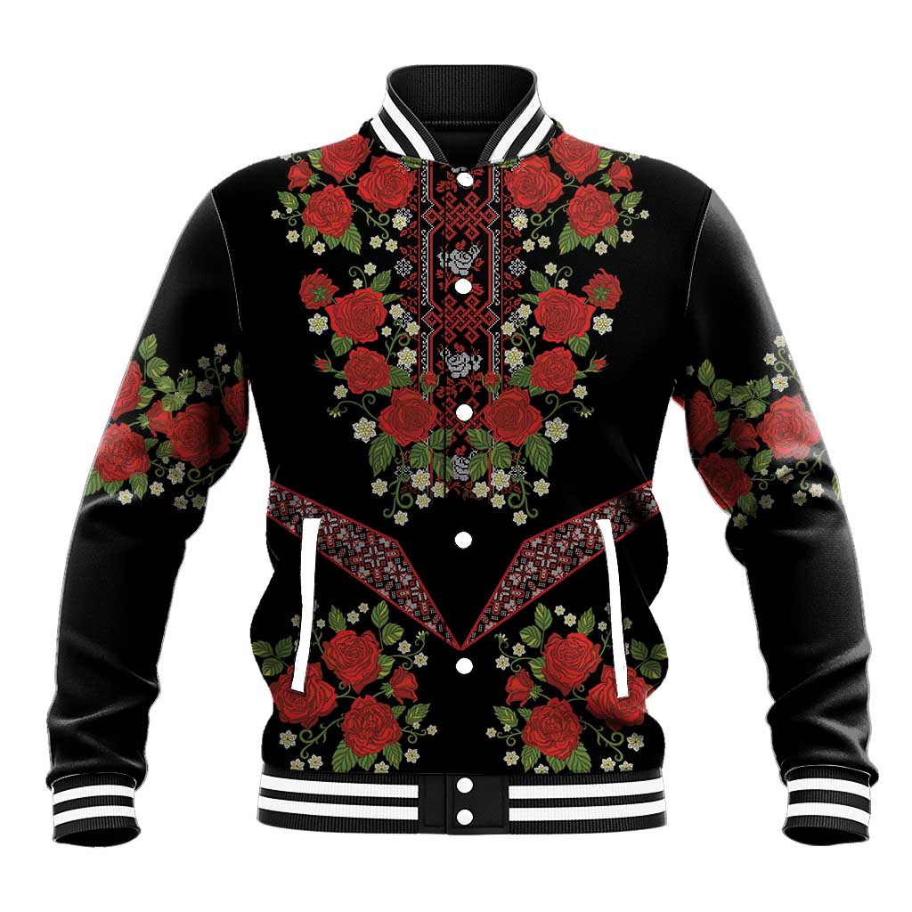 Traditional Ukrainian Costume Baseball Jacket Red Floral Embroidery Style