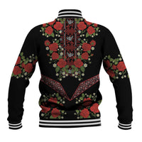 Traditional Ukrainian Costume Baseball Jacket Red Floral Embroidery Style