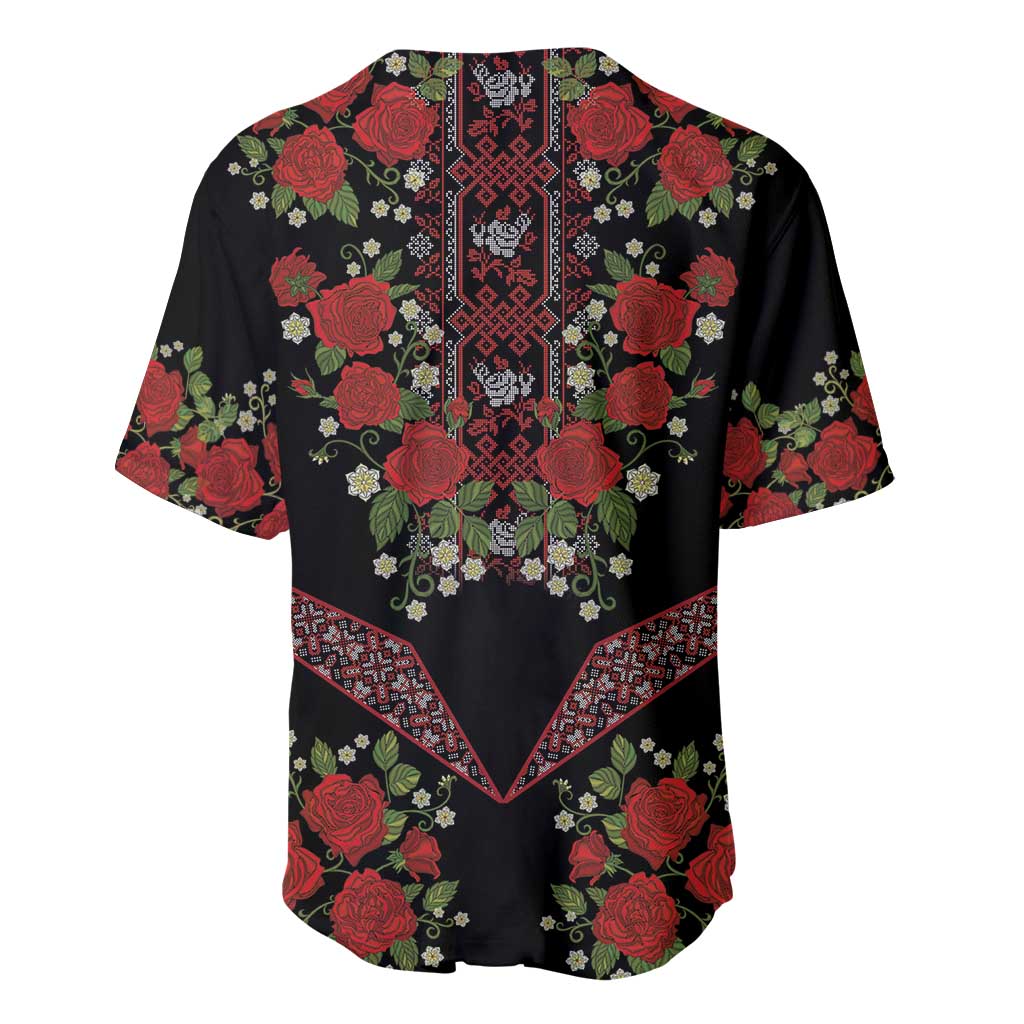 Traditional Ukrainian Costume Baseball Jersey Red Floral Embroidery Style