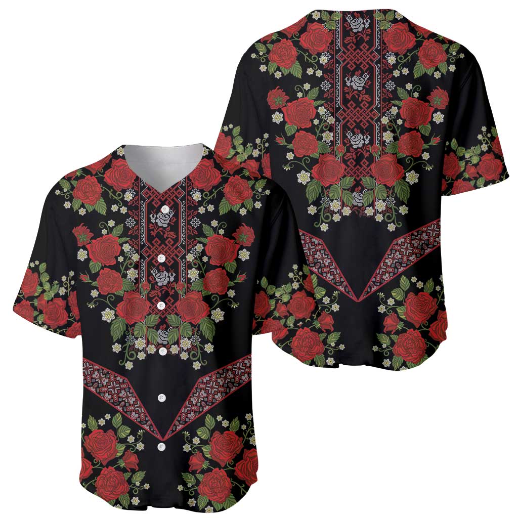 Traditional Ukrainian Costume Baseball Jersey Red Floral Embroidery Style